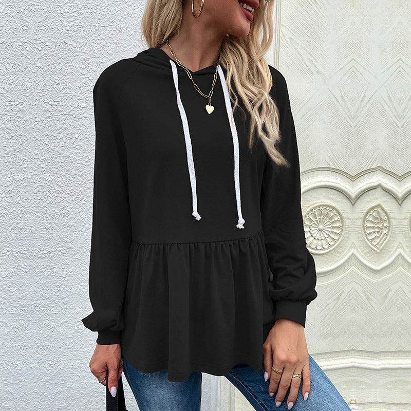 Damen Kapuzenpullover mit schicker Rüsche Shopnory
