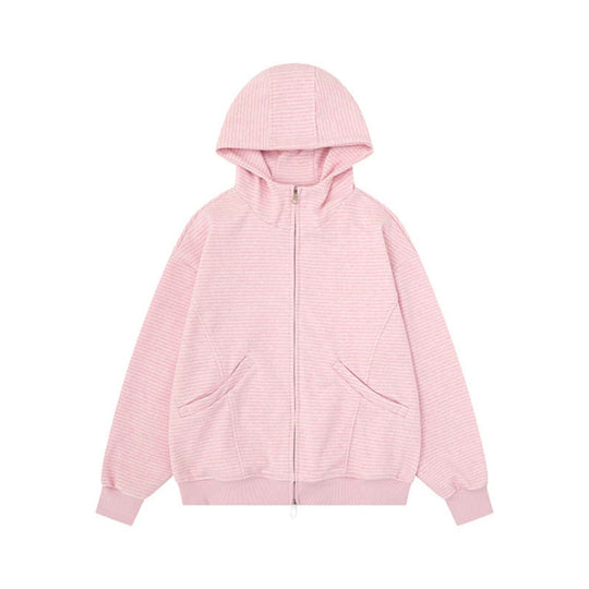 Unisex Gestreifte Kapuzen-Sweatjacke mit Reißverschluss und Kängurutaschen Shop Nory