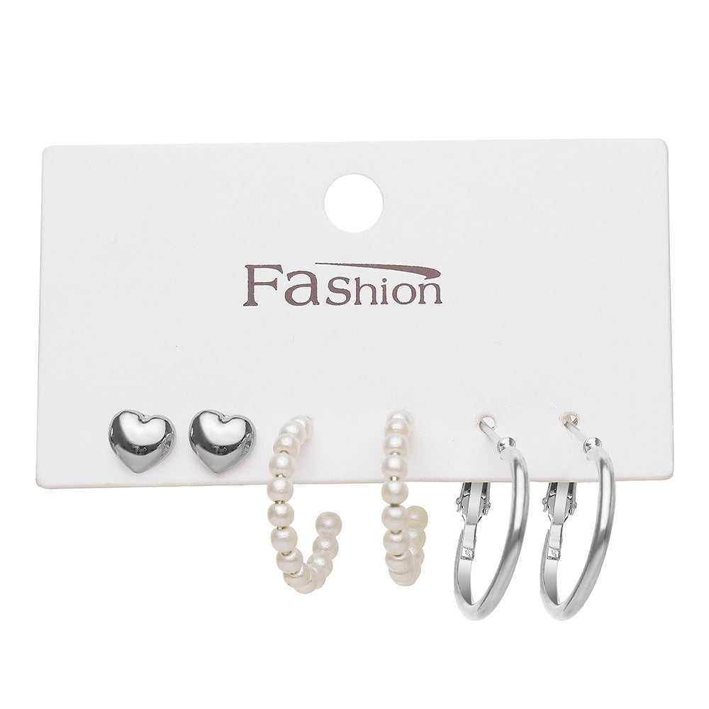 Damen Ohrringe Set mit stilvollen Herz- und Perlen-Designs Shop Nory