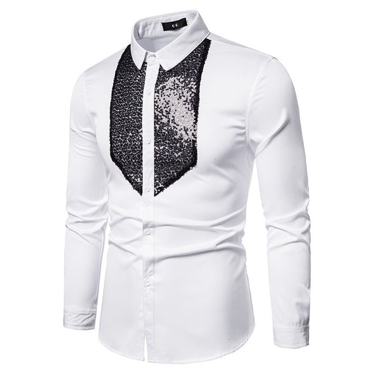Herren Elegantes Hemd mit Pailletten-Brustplatte und tailliertem Schnitt Shop Nory