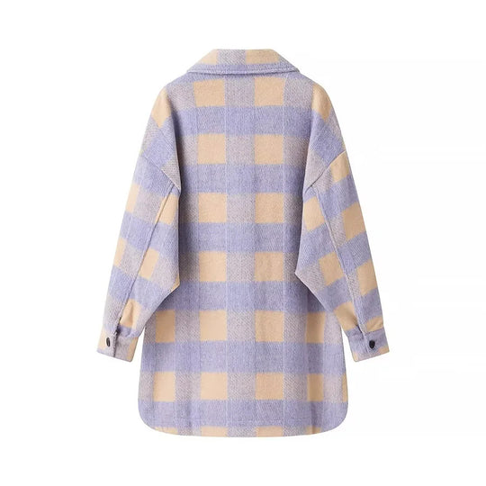 Damen Oversize-Karo-Shacket mit aufgesetzten Brusttaschen und runder Saumlinie Shop Nory