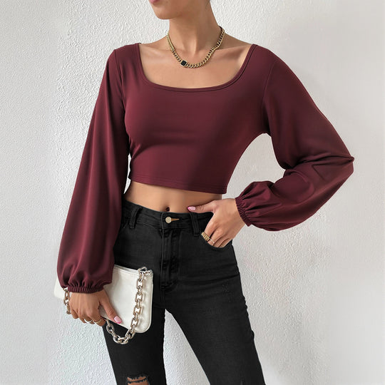 Damen formgebendes Cropped-Top mit quadratischem Ausschnitt und Ballonärmeln Shop Nory