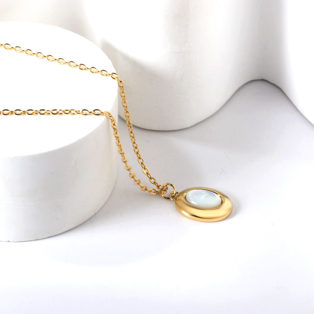 Damen Edelstahl-Halskette mit ovalem Anhänger aus hochwertigem Goldbeschichtung Shop Nory