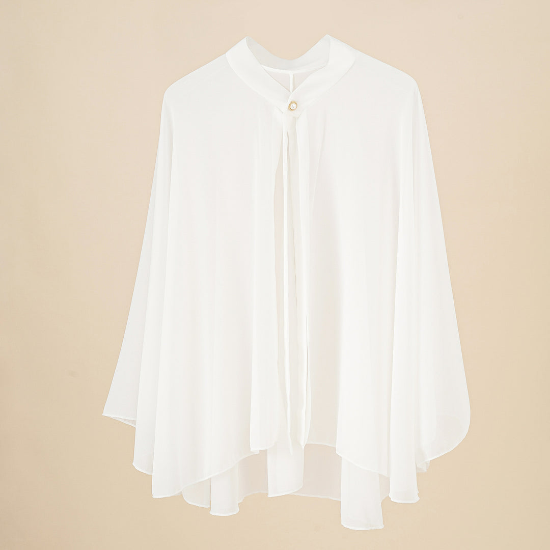Damen Chiffon-Cape mit Schleifenkragen und Zierknopf Shop Nory