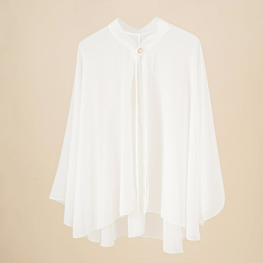 Damen Chiffon-Cape mit Schleifenkragen und Zierknopf Shop Nory