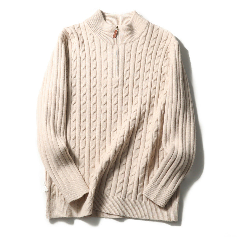 Herren Feinstrick-Pullover mit Zopfmuster und Halbzip-Stehkragen Shop Nory