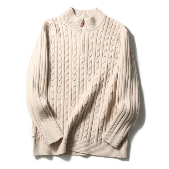 Herren Feinstrick-Pullover mit Zopfmuster und Halbzip-Stehkragen Shop Nory