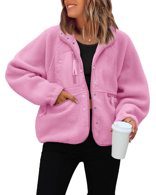 Damen kuschelige Fleecejacke mit praktischen Taschen