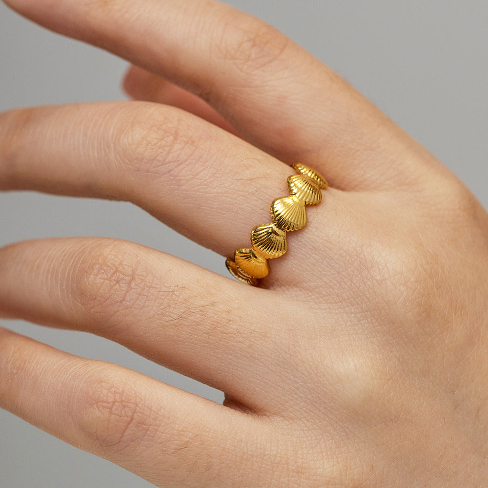 Damen offener Ring im Muschel-Design aus hochwertigem Edelstahl Shop Nory