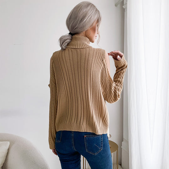 Damen Rollkragenpullover mit Zopfmuster und Schulter-Cutouts Shop Nory
