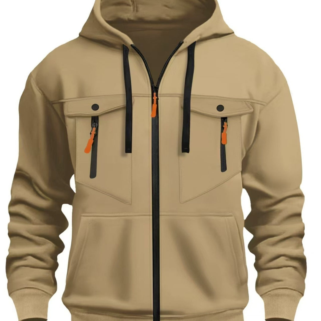 Herren Kapuzen-Sweatjacke mit durchgehendem Reißverschluss, zwei zip-Brusttaschen und ergonomischen Bündchen Shop Nory