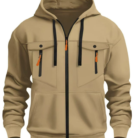 Herren Kapuzen-Sweatjacke mit durchgehendem Reißverschluss, zwei zip-Brusttaschen und ergonomischen Bündchen Shop Nory