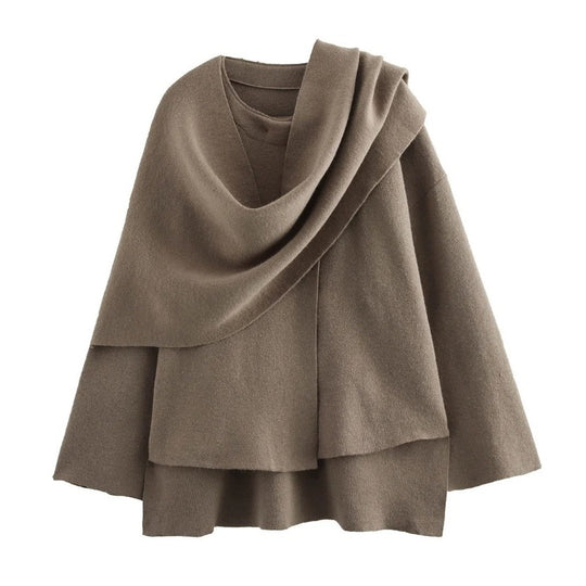 Damen Lagenlook-Poncho mit Ärmeln und Knopfkragen Shop Nory