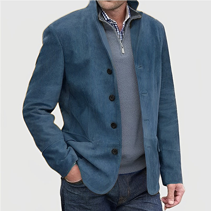 Herren Sakkoartige Velours-Überjacke mit Knopfleiste und Eingrifftaschen Shop Nory