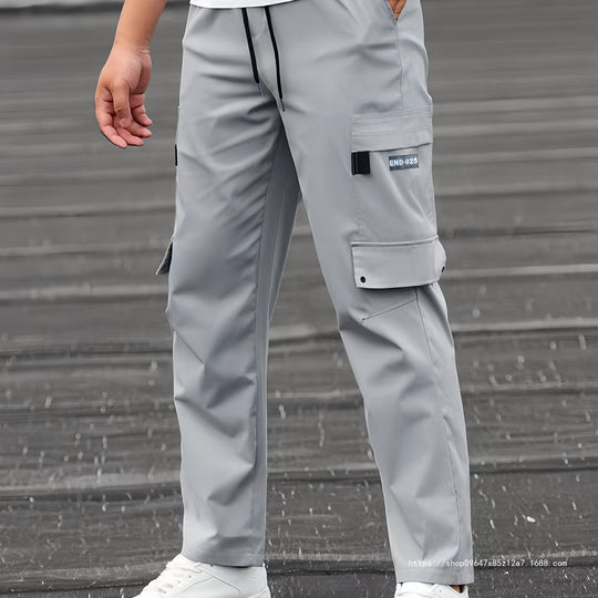 Herren Lässige technische Cargohose mit Multifachtaschen, Tunnelzugbund und geradem Bein Shop Nory