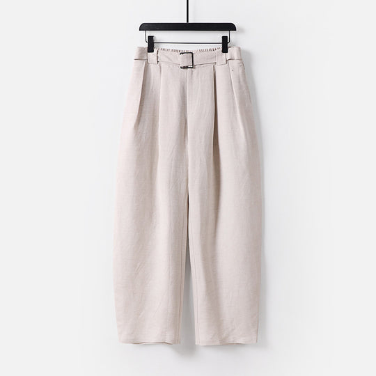Damen Hochgeschnittene weite Leinenmix-Hose mit Bundfalten und Stoffgürtel Shop Nory
