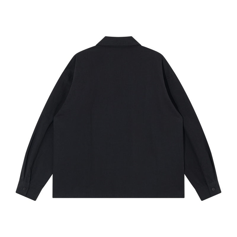 Herren weite Boxy-Hemdjacke mit Paneelen, vertikalen Ziernähten und Reverskragen Shop Nory
