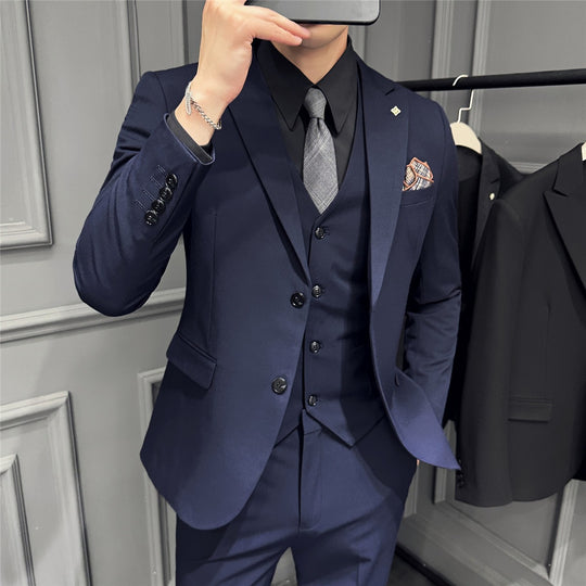 Herren Slim-Fit Businessanzug mit Weste, schmalem Revers und feiner Struktur Shop Nory