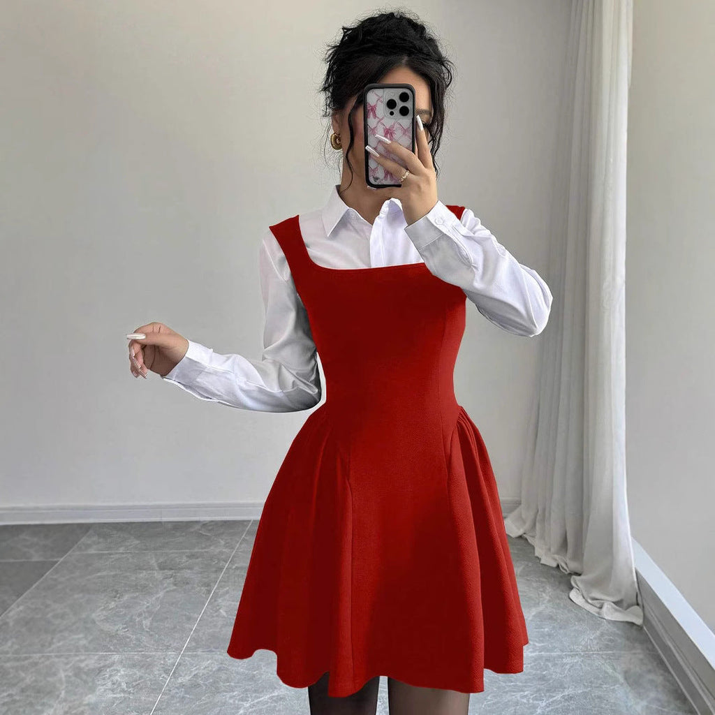 Damen A-Linien Kleid mit Quadrat-Ausschnitt und fließendem Rock
