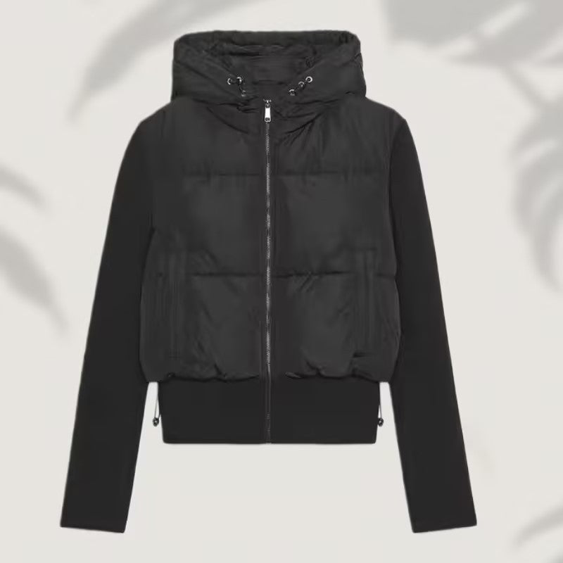 Damen Kurz geschnittene Hybrid-Steppjacke mit Kapuze, Rippbündchen und Tunnelzug Shop Nory