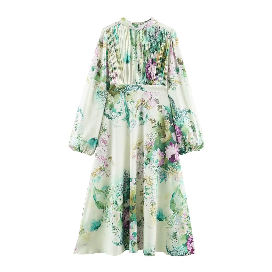 Damen Midikleid mit plissiertem Oberteil, Glockenärmeln und floraler A‑Linie Shop Nory