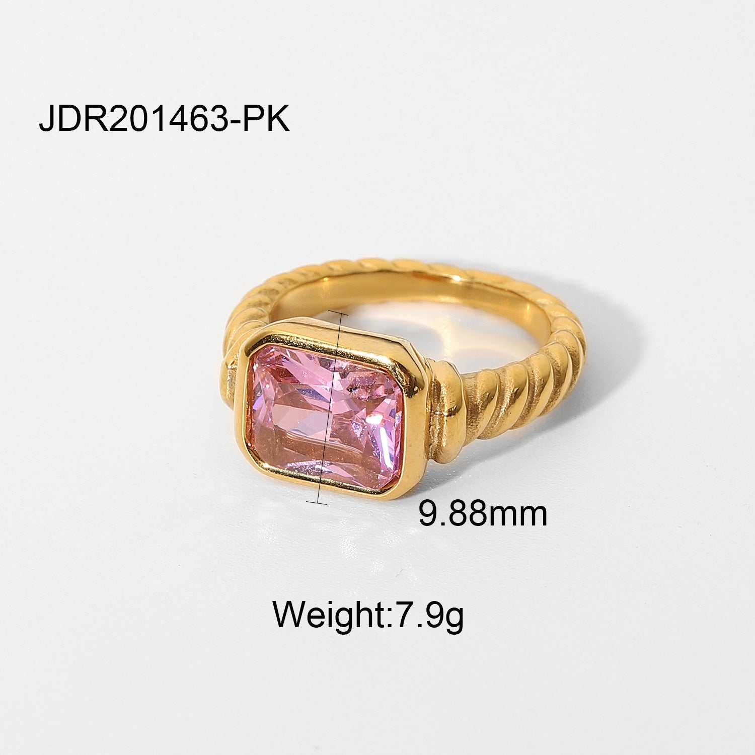 Damenring mit elegantem, facettiertem rosa Stein und gedrehtem Design Shop Nory