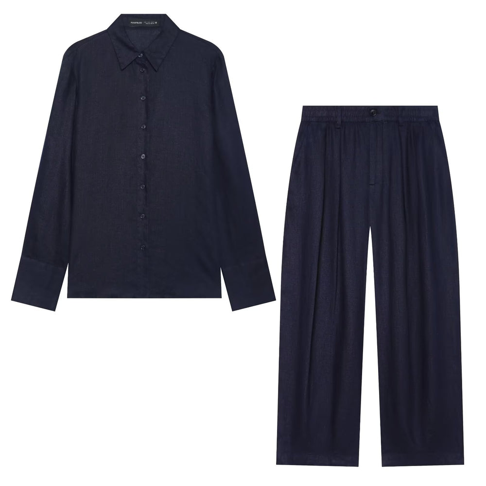 Damen Zweiteiliges Satin-Set mit weichem Oversized-Hemd und hochgeschnittener Palazzo-Hose Shop Nory