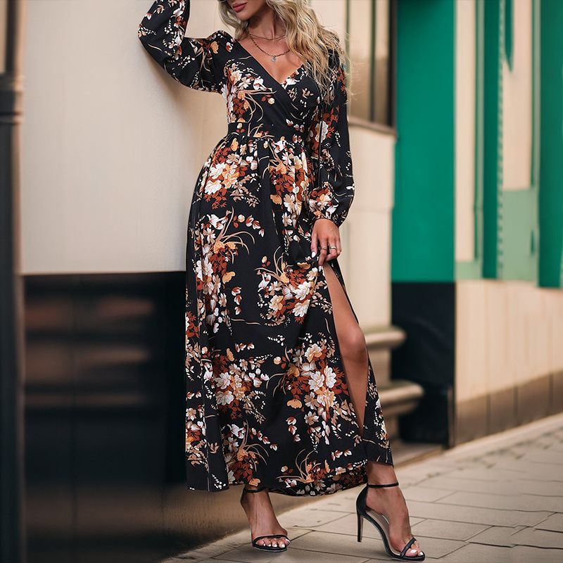Damen Maxikleid mit Wickeloptik, V-Ausschnitt, Taillenraffung & seitlichem Beinschlitz Shop Nory