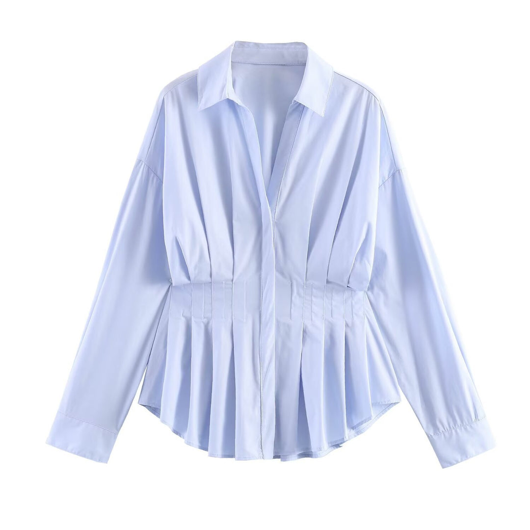 Damen taillierte Plissee-Hemdbluse mit Schößchen Shop Nory