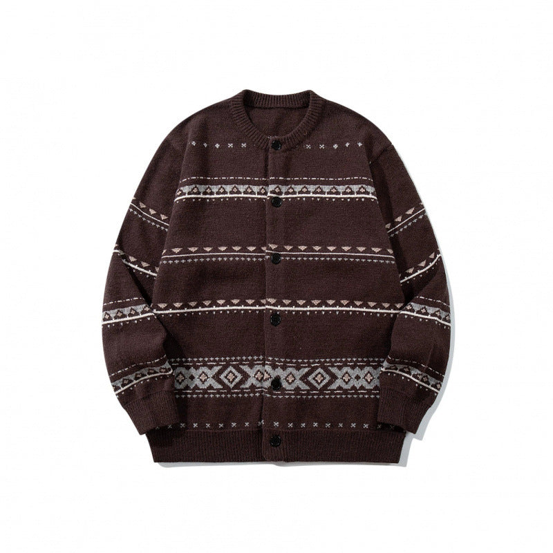 Unisex Jacquard‑Strickcardigan im Boxy‑Cut mit Rundhals und Knopfleiste Shop Nory