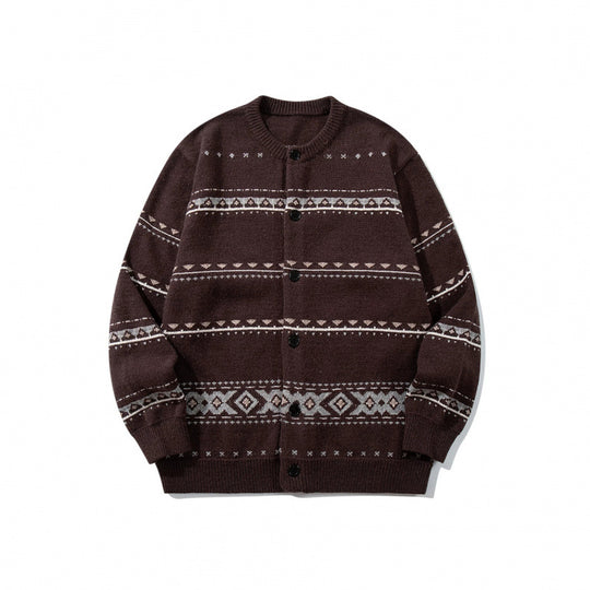 Unisex Jacquard‑Strickcardigan im Boxy‑Cut mit Rundhals und Knopfleiste Shop Nory