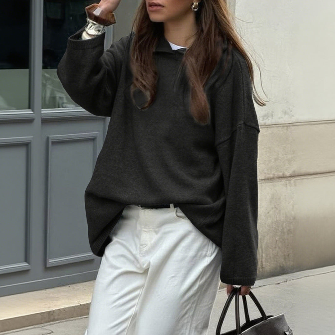 Damen nan Oversize-Polo-Feinstrickpullover mit umgelegtem Kragen und Raglanärmeln Shop Nory