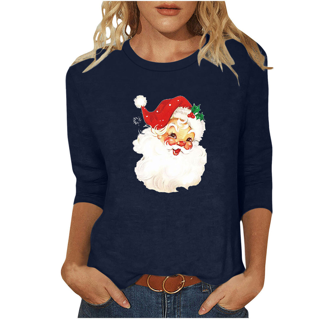 Damen nan lässiges Sweatshirt mit nostalgischem Weihnachtsmannprint und dreiviertelärmeln Shop Nory