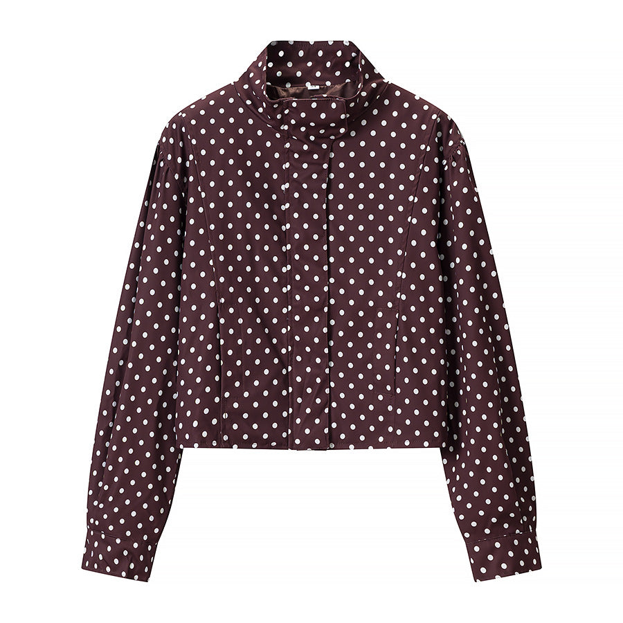 Damen Gepunktete Kurzjacke mit Stehkragen und verdeckter Druckknopfleiste Shop Nory