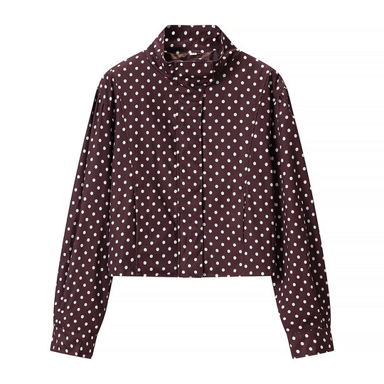 Damen Gepunktete Kurzjacke mit Stehkragen und verdeckter Druckknopfleiste Shop Nory