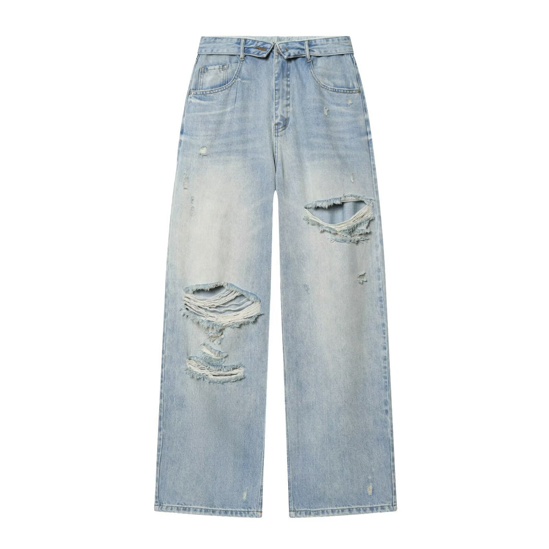 Damen Taillenhohe Jeans mit weitem Bein und Used-Waschung Shop Nory