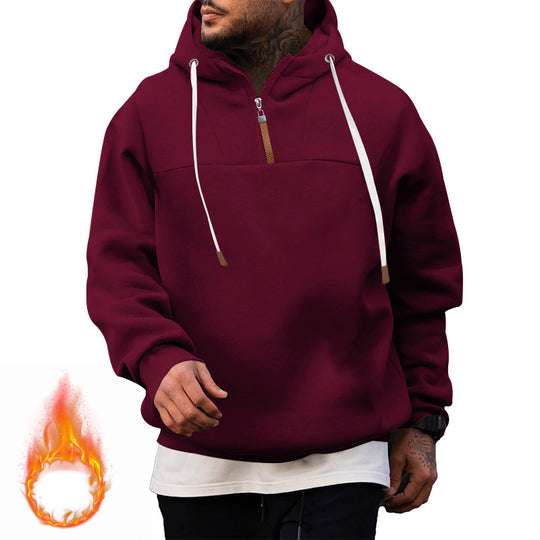 Herren Fleece-Halbzip-Hoodie mit Kapuze, Kordelzug und elastischen Bündchen Shop Nory