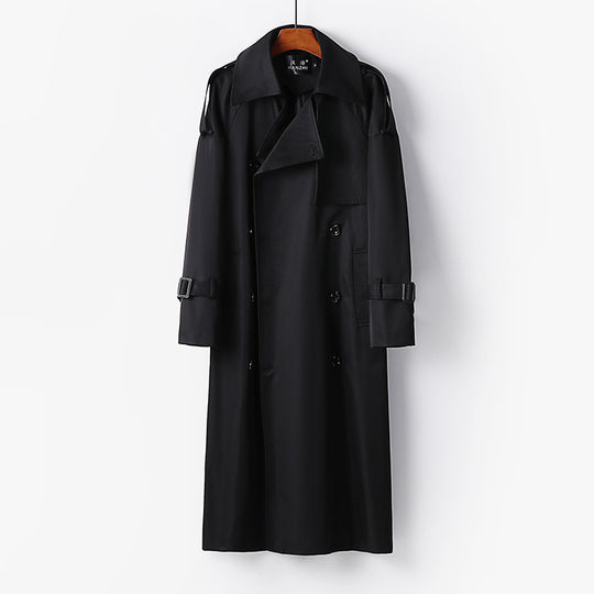 Damen Langer Doppelreihiger Trenchcoat mit Bindegürtel und Epauletten Shop Nory