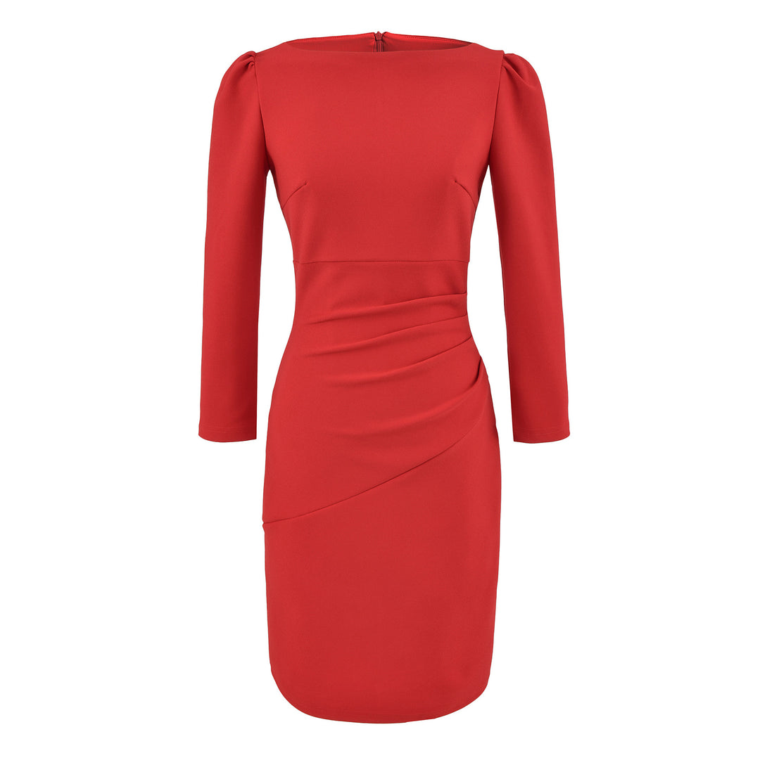 Damen Figurbetontes Midikleid mit geraffter Wickeloptik und langen Ärmeln Shop Nory