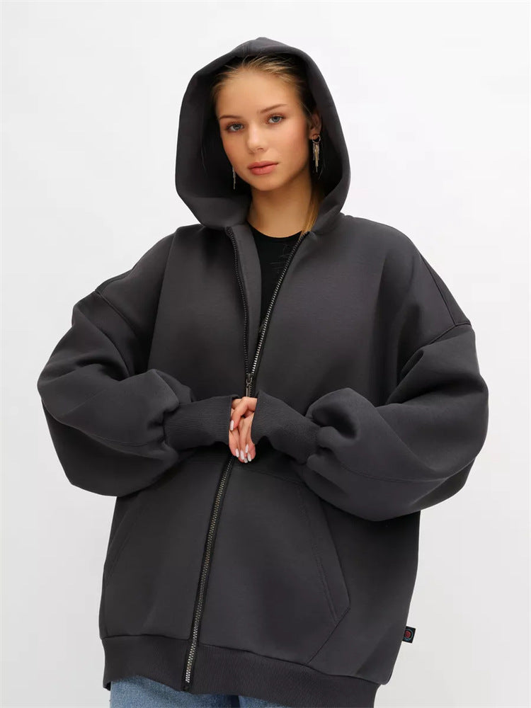 Damen lässiger Oversized Zip-Hoodie mit tiefen Taschen