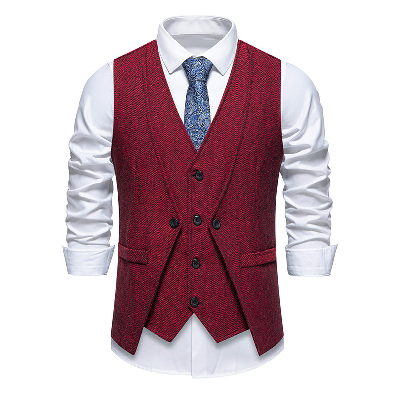 Herren Elegante Fischgräten-Tweedweste mit doppelreihiger Knopfleiste und Pattentaschen Shop Nory
