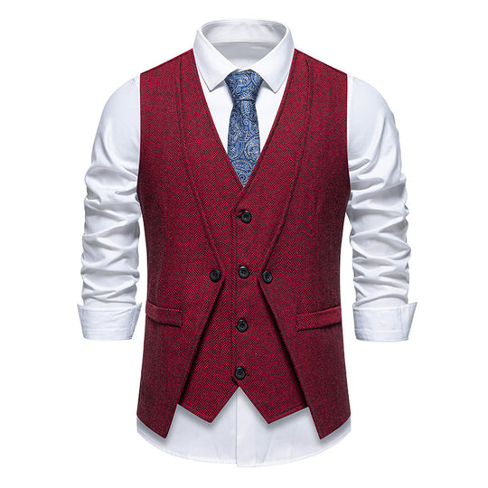 Herren Elegante Fischgräten-Tweedweste mit doppelreihiger Knopfleiste und Pattentaschen Shop Nory