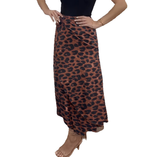 Damen Midirock mit asymmetrischer Wickeloptik und Animal‑Print Shop Nory