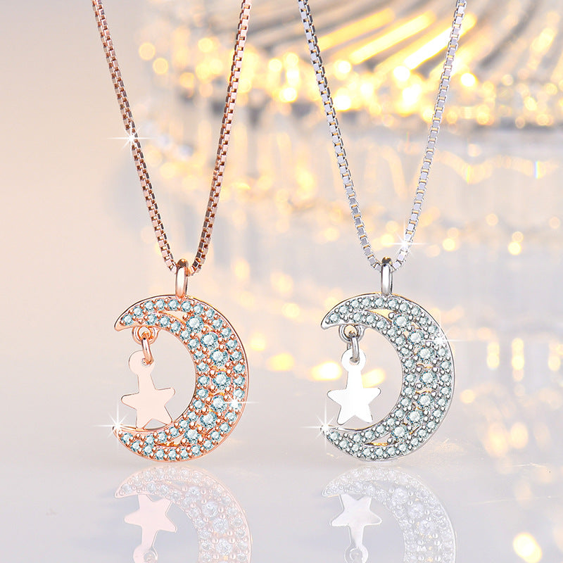 Damen Halskette mit funkelndem Mond- und Sternanhänger Shop Nory 1781702534