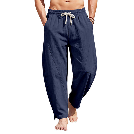 Herren knöchellange Freizeithose aus Leinenmix mit elastischem Kordelbund und seitlichen Schlitzen Shop Nory