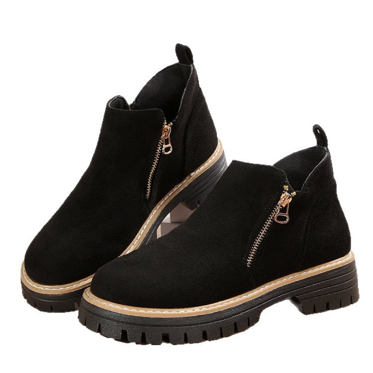 Damen Kurzschaft-Stiefeletten aus Veloursoptik mit seitlichem Reißverschluss und grober Profilsohle Shop Nory