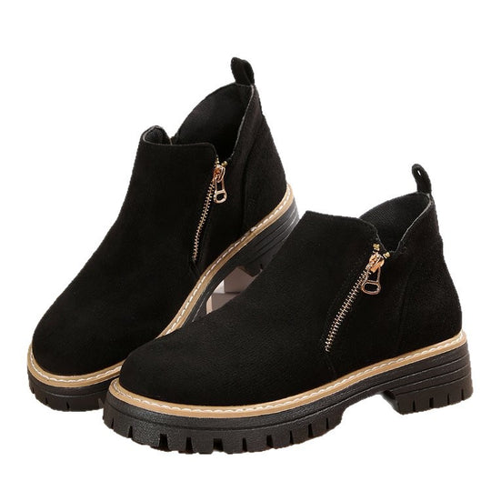 Damen Kurzschaft-Stiefeletten aus Veloursoptik mit seitlichem Reißverschluss und grober Profilsohle Shop Nory