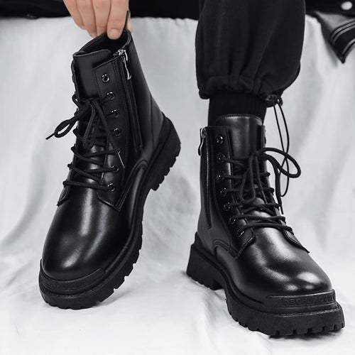 Damen Chunky Combat-Stiefel mit Reißverschluss, profilierter Gummisohle und Schnürung Shopy Nory