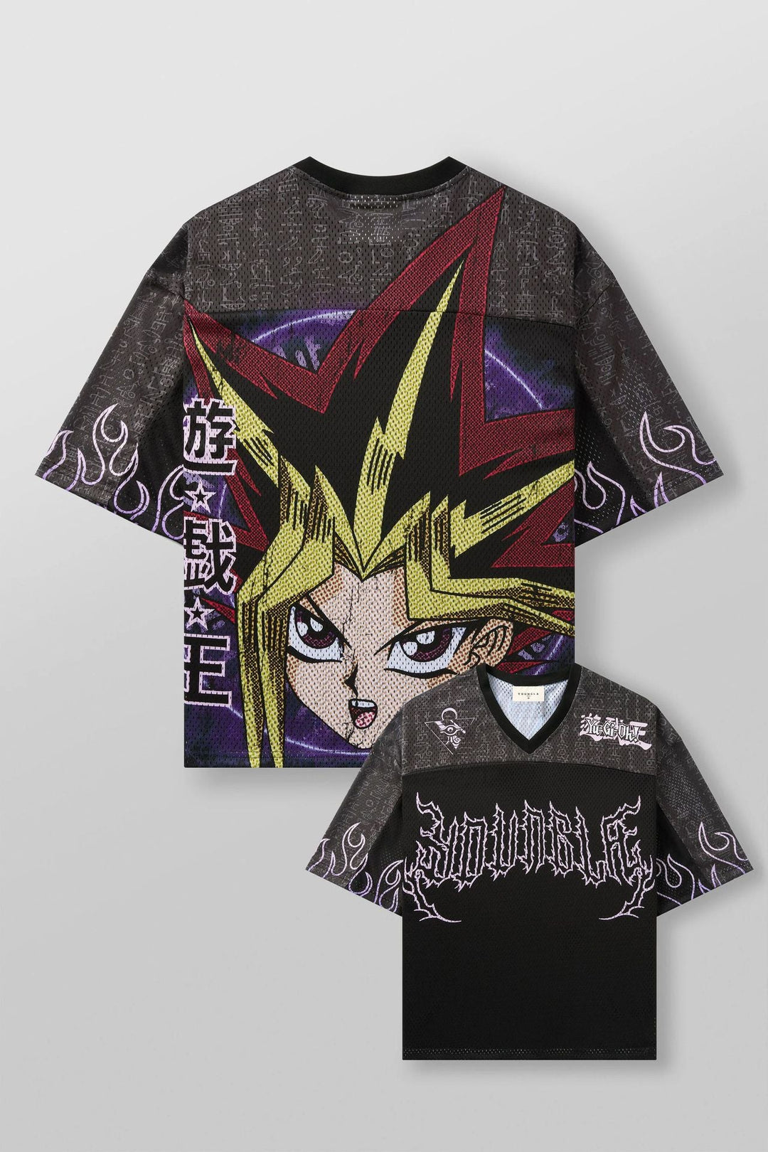 Unisex nan atmungsaktives Netz-Jersey mit großflächigem Anime-Print und V-Ausschnitt