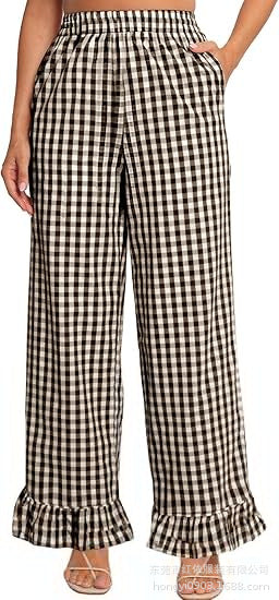 Damen Palazzo-Hose mit elastischem Bund, Seitentaschen und Rüschensaum Shop Nory
